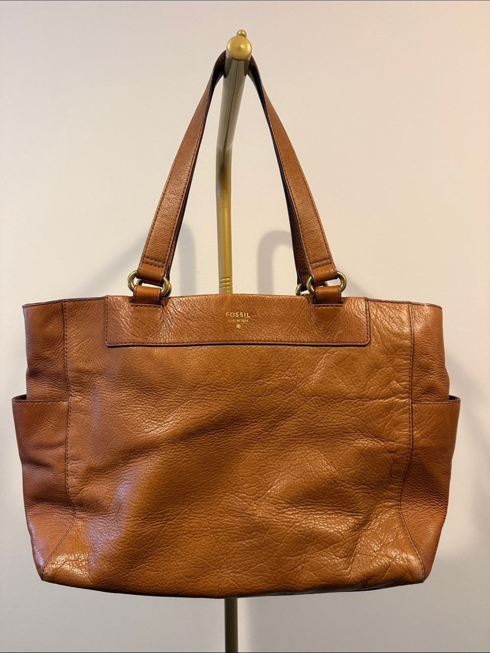 Fossil Mimi Large Tote Bag Brown Pebbled Cowhide Leather Shoulder Bag